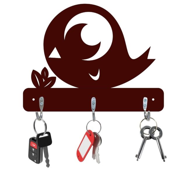 Farsi Crafts Stylish Artistic Bird Wooden Key Holder for Wall – Decorative Key Hanger for Home Décor | Wall Mounted Key Organizer with 3 Hooks | Unique Bird Design Key Rack (Dark Brown)