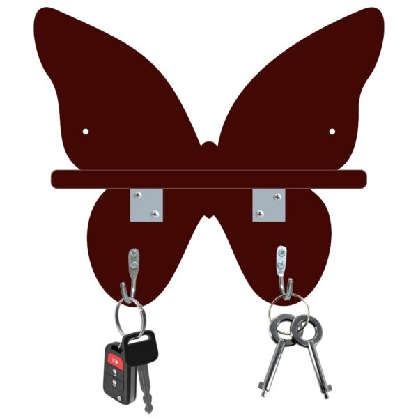 Farsi Crafts Stylish Butterfly Design Wooden Key Holder with Shelf for Wall – Decorative Key Hanger & Organizer for Home Décor | Wall Mounted Key Rack with 2 Hooks & Storage Shelf