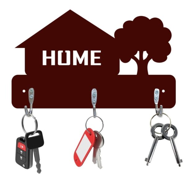 Farsi Crafts Decorative HOME with Tree Design Wooden Key Holder for Wall – Stylish Wall Mounted Key Hanger with 3 Hooks | Perfect Key Organizer for Entryway, Living Room & Home Décor (Dark Brown)