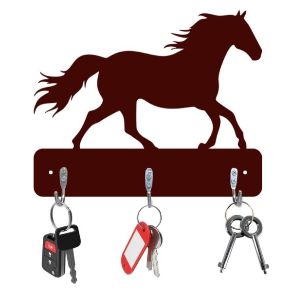 Farsi Crafts Stylish Horse Design Wooden Key Holder for Wall – Decorative Key Hanger for Home & Office Décor | Wall Mounted Key Organizer with 3 Hooks | Unique Horse Shaped Key Rack (Dark Brown) for Entryway & Living Room