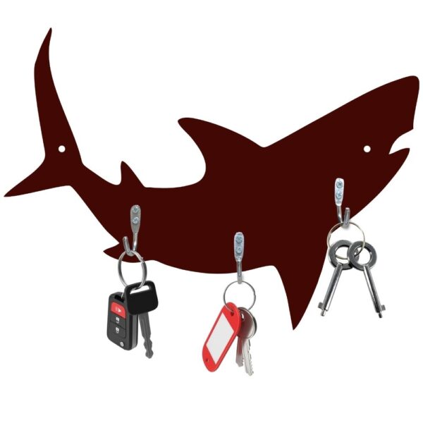 Farsi Crafts Stylish Unique Shark Design Wooden Key Holder for Wall – Decorative Key Hanger for Home & Office Décor | Wall Mounted Key Organizer with 3 Hooks | Unique Shark Shaped Key Rack (Dark Brown) for Entryway & Living Room
