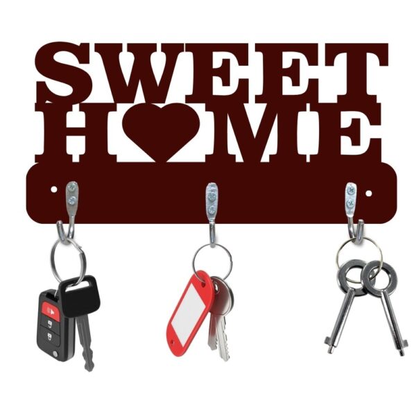 Farsi Crafts Decorative Sweet Home with Heart Design Wooden Key Holder for Wall – Love-Themed Wall Mounted Key Hanger with 3 Hooks | Stylish Entryway & Living Room Key Organizer (Dark Brown)