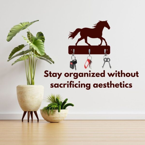 Farsi Crafts Stylish Horse Design Wooden Key Holder for Wall – Decorative Key Hanger for Home & Office Décor | Wall Mounted Key Organizer with 3 Hooks | Unique Horse Shaped Key Rack (Dark Brown) for Entryway & Living Room - Image 2