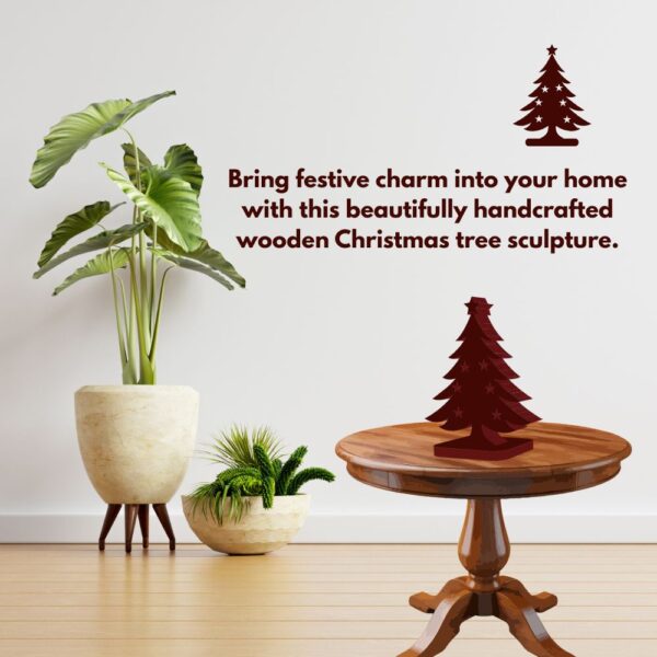 Farsi Crafts Christmas Tree Design Decorative Wooden Sculpture – Festive Tree Showpiece for Holiday Decor | Perfect Gift & Tabletop Display for Home, Office & Gifting (Dark Brown) - Image 2