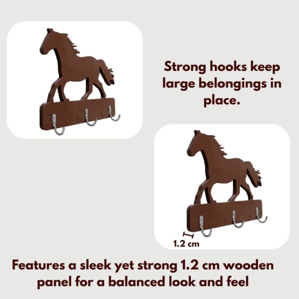 Farsi Crafts Stylish Horse Design Wooden Key Holder for Wall – Decorative Key Hanger for Home & Office Décor | Wall Mounted Key Organizer with 3 Hooks | Unique Horse Shaped Key Rack (Dark Brown) for Entryway & Living Room - Image 3