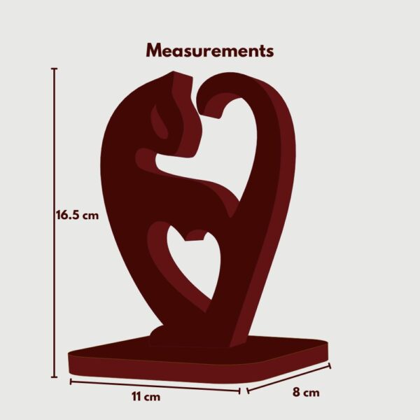 Farsi Crafts Cat with Heart Design Decorative Wooden Sculpture – Cute Feline Love Showpiece for Pet Lovers | Perfect Gift & Showcase Decor for Home or Office (Dark Brown) - Image 3