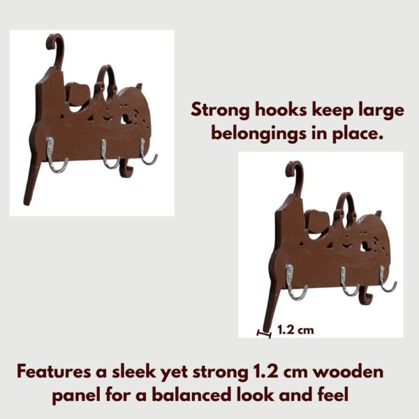Farsi Crafts Modern Entryway Organizer with Umbrella, Hat & Bag Silhouette Design – 3 Hooks for Home & Office Use | Stylish Entryway & Living Room Key Organizer (Dark Brown) - Image 3