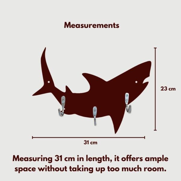 Farsi Crafts Stylish Unique Shark Design Wooden Key Holder for Wall – Decorative Key Hanger for Home & Office Décor | Wall Mounted Key Organizer with 3 Hooks | Unique Shark Shaped Key Rack (Dark Brown) for Entryway & Living Room - Image 4