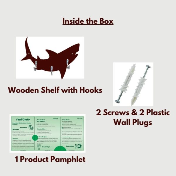 Farsi Crafts Stylish Unique Shark Design Wooden Key Holder for Wall – Decorative Key Hanger for Home & Office Décor | Wall Mounted Key Organizer with 3 Hooks | Unique Shark Shaped Key Rack (Dark Brown) for Entryway & Living Room - Image 5