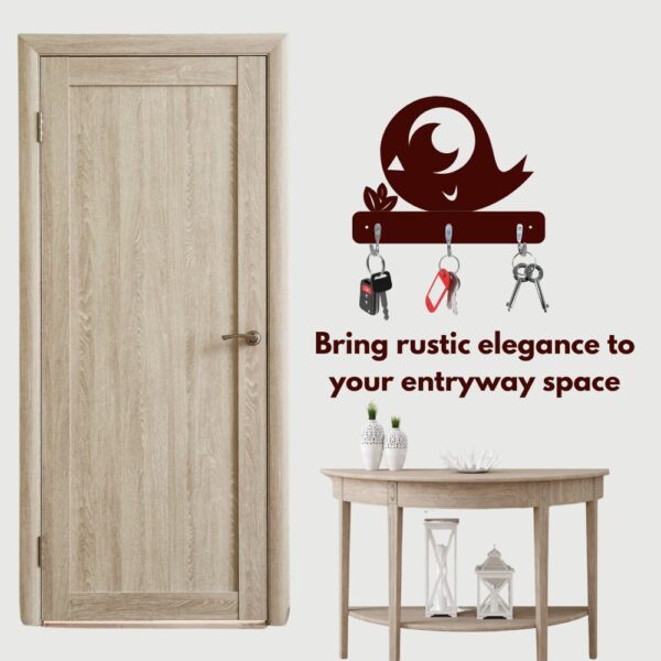 Farsi Crafts Stylish Artistic Bird Wooden Key Holder for Wall – Decorative Key Hanger for Home Décor | Wall Mounted Key Organizer with 3 Hooks | Unique Bird Design Key Rack (Dark Brown) - Image 6