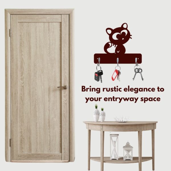 Farsi Crafts Stylish Artistic Cat Wooden Key Holder for Wall – Decorative Key Hanger for Home Décor | Wall Mounted Wooden Key Rack with 3 Hooks | Unique Cat Design Key Stand for Entryway & Living Room - Image 6