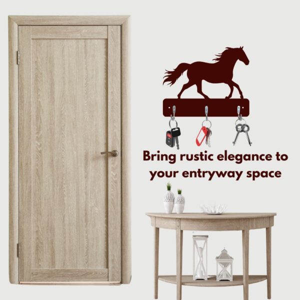 Farsi Crafts Stylish Horse Design Wooden Key Holder for Wall – Decorative Key Hanger for Home & Office Décor | Wall Mounted Key Organizer with 3 Hooks | Unique Horse Shaped Key Rack (Dark Brown) for Entryway & Living Room - Image 6