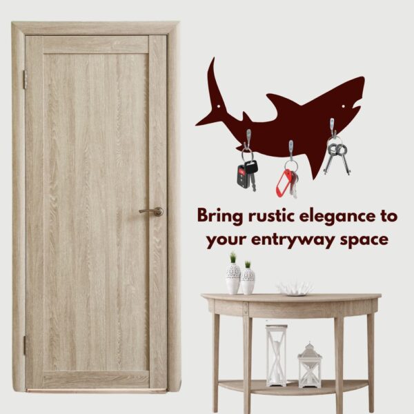 Farsi Crafts Stylish Unique Shark Design Wooden Key Holder for Wall – Decorative Key Hanger for Home & Office Décor | Wall Mounted Key Organizer with 3 Hooks | Unique Shark Shaped Key Rack (Dark Brown) for Entryway & Living Room - Image 6