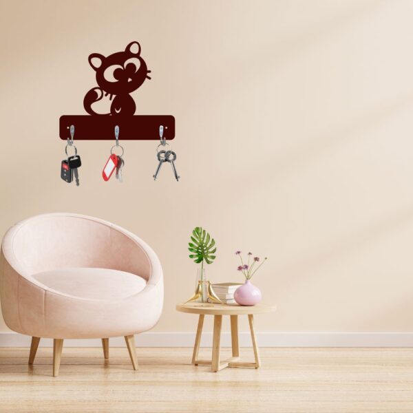 Farsi Crafts Stylish Artistic Cat Wooden Key Holder for Wall – Decorative Key Hanger for Home Décor | Wall Mounted Wooden Key Rack with 3 Hooks | Unique Cat Design Key Stand for Entryway & Living Room - Image 7