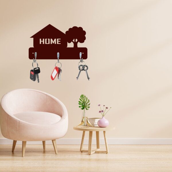 Farsi Crafts Decorative HOME with Tree Design Wooden Key Holder for Wall – Stylish Wall Mounted Key Hanger with 3 Hooks | Perfect Key Organizer for Entryway, Living Room & Home Décor (Dark Brown) - Image 7