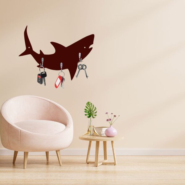 Farsi Crafts Stylish Unique Shark Design Wooden Key Holder for Wall – Decorative Key Hanger for Home & Office Décor | Wall Mounted Key Organizer with 3 Hooks | Unique Shark Shaped Key Rack (Dark Brown) for Entryway & Living Room - Image 7