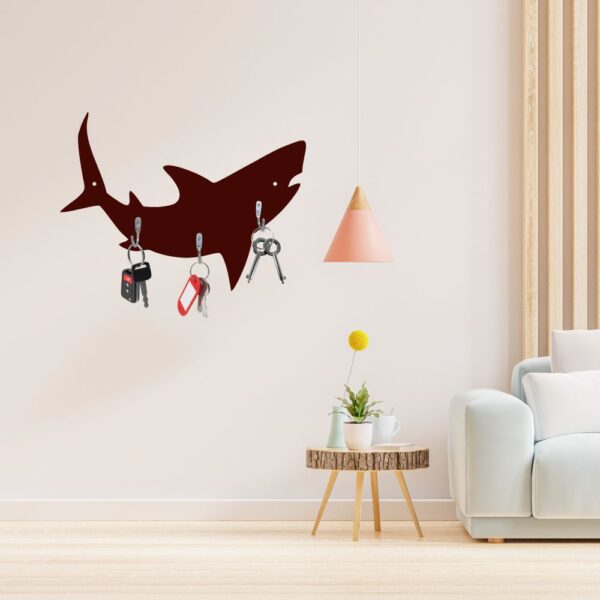 Farsi Crafts Stylish Unique Shark Design Wooden Key Holder for Wall – Decorative Key Hanger for Home & Office Décor | Wall Mounted Key Organizer with 3 Hooks | Unique Shark Shaped Key Rack (Dark Brown) for Entryway & Living Room - Image 8