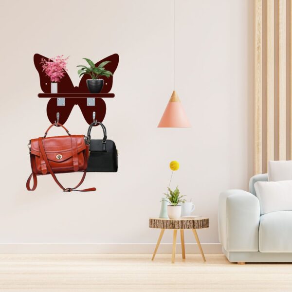 Farsi Crafts Stylish Butterfly Design Wooden Key Holder with Shelf for Wall – Decorative Key Hanger & Organizer for Home Décor | Wall Mounted Key Rack with 2 Hooks & Storage Shelf - Image 8
